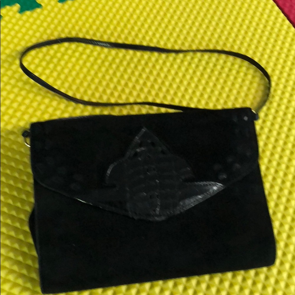 Black Suede & Leather Evening Bag